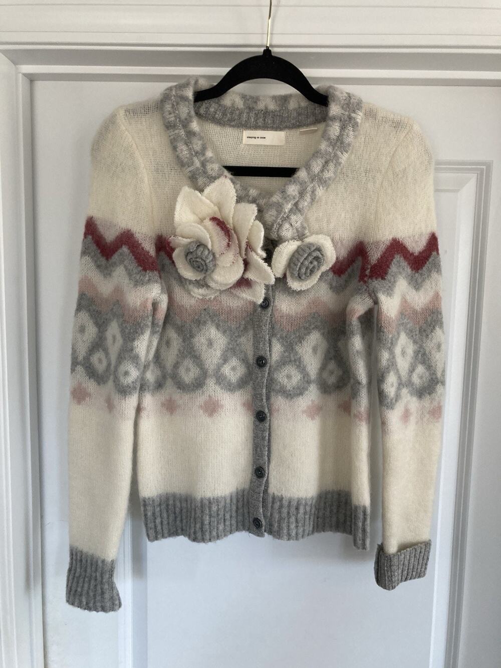 Anthropologie Sleeping On Snow Size S Wool Mohair Button Cardigan Knit Sweater